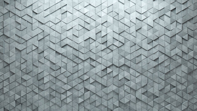 Futuristic, Concrete Wall background with tiles. Triangular, tile Wallpaper with Polished, 3D blocks. 3D Render