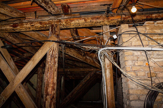 Old attic with many wires