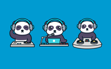 Set of cute panda with DJ's equipment © Guavanaboy