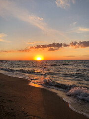 Sunset at the beach. Sea of Azov.