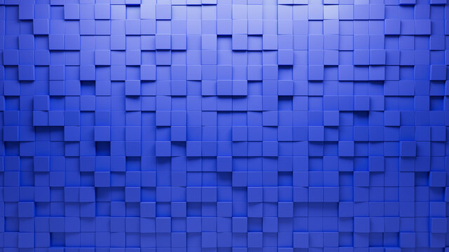 Polished, Futuristic Wall background with tiles. Square, tile Wallpaper with 3D, Blue blocks. 3D Render