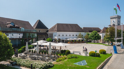 Ljubljana, Slovenia. 22 July 2021. View of the square in Ljubljana Castle.