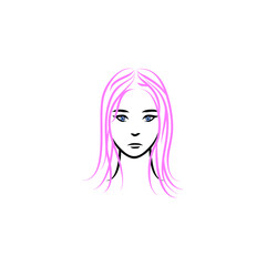 young beauty girl with pink hair salon spa massage logo design 