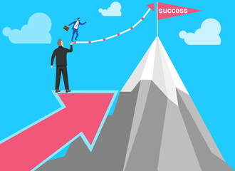 Climbing the career ladder. A man in a business suit is climbing the career ladder. Vector illustration.