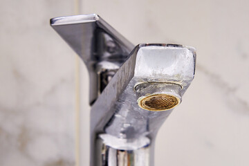 old limescale water faucet tap with aerator