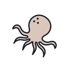 Octopus icon. Vector isolated linear color icon contour shape outline. Thin line. Modern glyph design. Meat products fish and sea food. Marine life