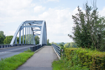 Closeup of a steel frame of a bridge on the river Ijssel in Doesburg in the Netherlands 