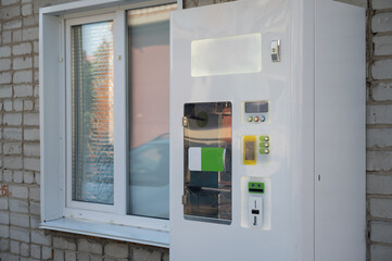 Drinking water vending machine outdoors. - obrazy, fototapety, plakaty