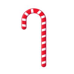 Red and white stripped Christmas candy cane stick flat vector illustration isolated on white background. Traditional winter holidays sweet treat. Christmas decoration clip art design element.