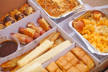 Close up of pizza and side dish from several angle
