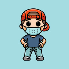 cute boy with mask for character, icon, logo, sticker and illustration.