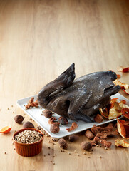 Fresh ingredients, black chicken and soup ingredients