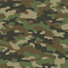 Fototapeta premium Camouflage green texture seamless pattern with grid. Abstract modern endless military bacnground for fabric and fashion textile print. Vector illustration.