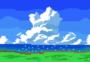 sky and the land with pixel art style