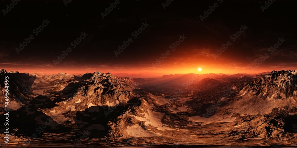 Wall mural sunset on mars. hdri . equidistant projection. spherical panorama. panorama 360. environment map, 3d