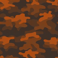 Fototapeta premium orange Camouflage seamless pattern. Trendy style camo, repeat print. Vector illustration. Khaki texture, military army hunting
