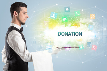 Waiter serving social networking concept