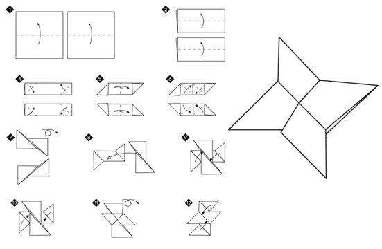  How To Make Origami  Star Blade Shuriken Vector Illustration.  Step By Step Black And White DIY Instructions. Outline Monochrome Vector Illustration.