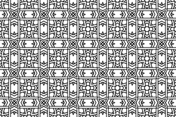 Ethnic pattern, geometric background. Oriental, Asian, Indian handmade style, beautiful unique ornament. Black white template for creativity, coloring, design.