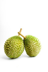 Durian is a fruit that has been referred to as the king of fruits of South East Asia. Durian on white background.