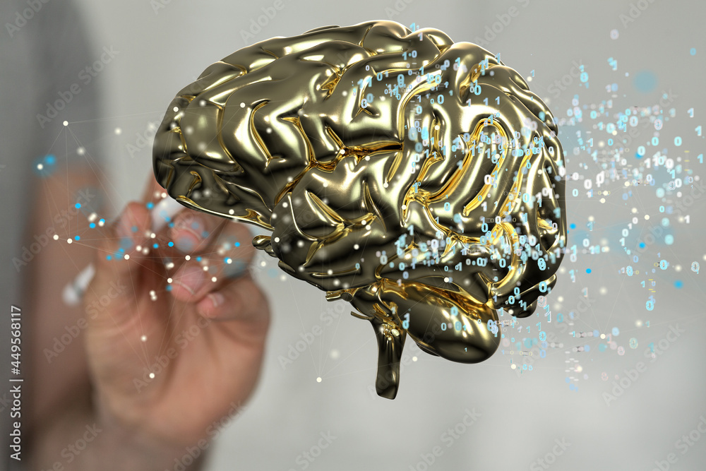 Leinwandbilder human brain activity with plexus lines.. external cerebral connections in the frontal lobe.