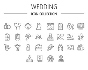 Wedding, engagement vector outline icons and symbols