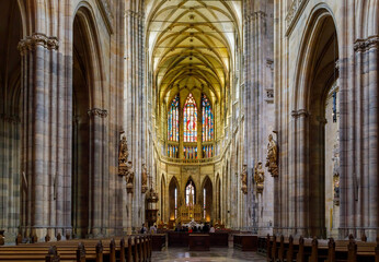 Fototapeta premium Interior inside the Catholic Cathedral in Prague. Faith and worship concept