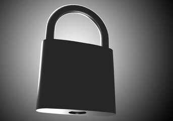 Realistic closed lock. Padlock on gray background. three-dimensional padlock. Dark padlock close-up. Concept - equipment for protection of real estate. Protective inventory. 3d visualization.