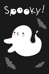 cute kawaii ghost halloween spirit. playful funny scary spooky monster. trick or treat, boo. flat cartoon vector stock illustration.