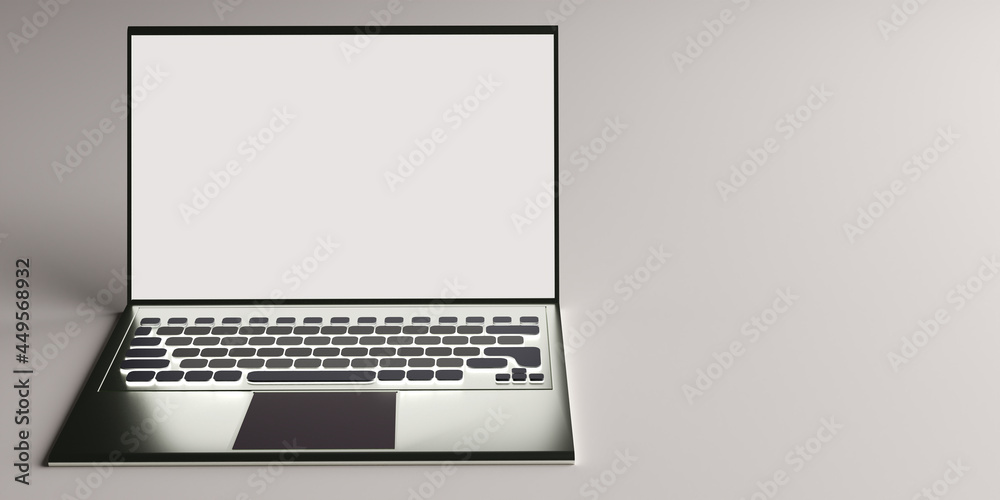 Poster mock-up notebook blank screen. laptop display front view on gray background. notebook design with. m