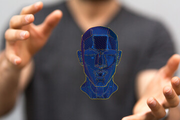 Abstract polygonal human face, 3d illustration of a cyborg head construction