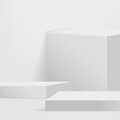 Vector 3d geometric step triangular podium platform White for cosmetic products presentation.Mock up design empty space