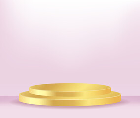 Modern gold cylinder pedestal podium, minimal, Stage for awards on website,  Abstract room,