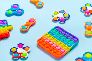 Colorful Anti Stress game. Fidget toys. Pop it and Simple Dimple fidget toys. - obrazy, fototapety, plakaty