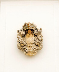 stone shield in the Ducal Palace of Medina Sidonia in Sanlucar de Barrameda in Cadiz, Andalusia,...