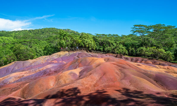 Famous tourist attraction in Africa, The Seven Coloured Earts,  geological formation in the Chamarel plain of Riviera Noire Distric