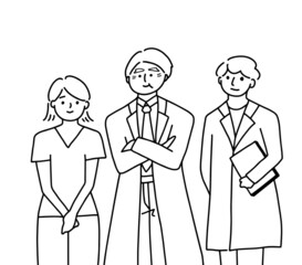 3 Asian doctors are standing.