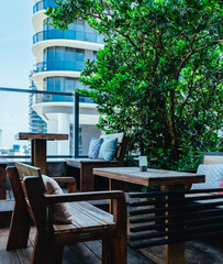 table and chairs in a restaurant terrace 