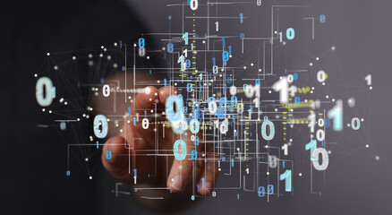 abstract lines with dots over dark background.