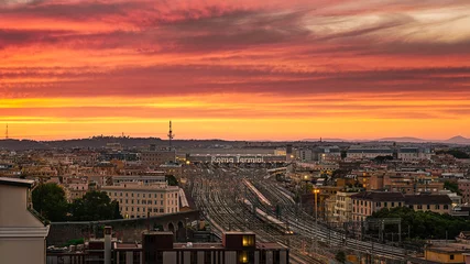 Printed roller blinds Paris railstation Roma Termini sunset landscape