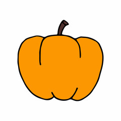 Colorful pumpkin in doodle style. Hand drawn symbol of halloween and harvest. Vector illustration