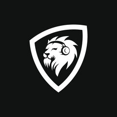 Modern Head Lion Logo Wearing Headphone Template