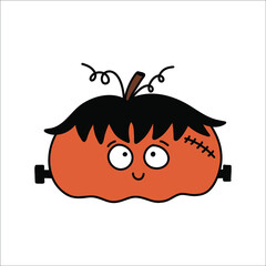 Cartoon vector illustration of halloween frankenstein pumpkin