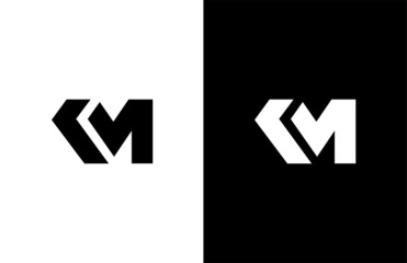 Simple Bold Initial KM Vector Logogram - obrazy, fototapety, plakaty