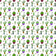 Seamless pattern with cacti . The illustration is drawn with live lines by hand in the doodle style. Design for clothing fabric and other items.