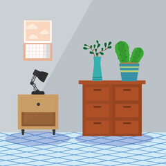 drawers and desk lamp