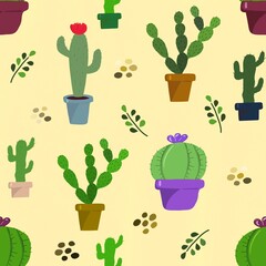 Seamless pattern with cacti . The illustration is drawn with live lines by hand in the doodle style. Design for clothing fabric and other items.