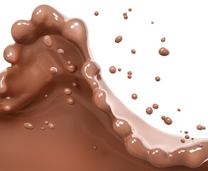 Chocolate splash, food and drink illustration, abstract swirl background, 3d rendering