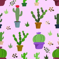 Seamless pattern with cacti . The illustration is drawn with live lines by hand in the doodle style. Design for clothing fabric and other items.