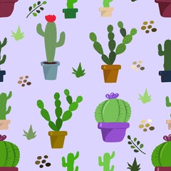 Seamless pattern with cacti . The illustration is drawn with live lines by hand in the doodle style. Design for clothing fabric and other items.